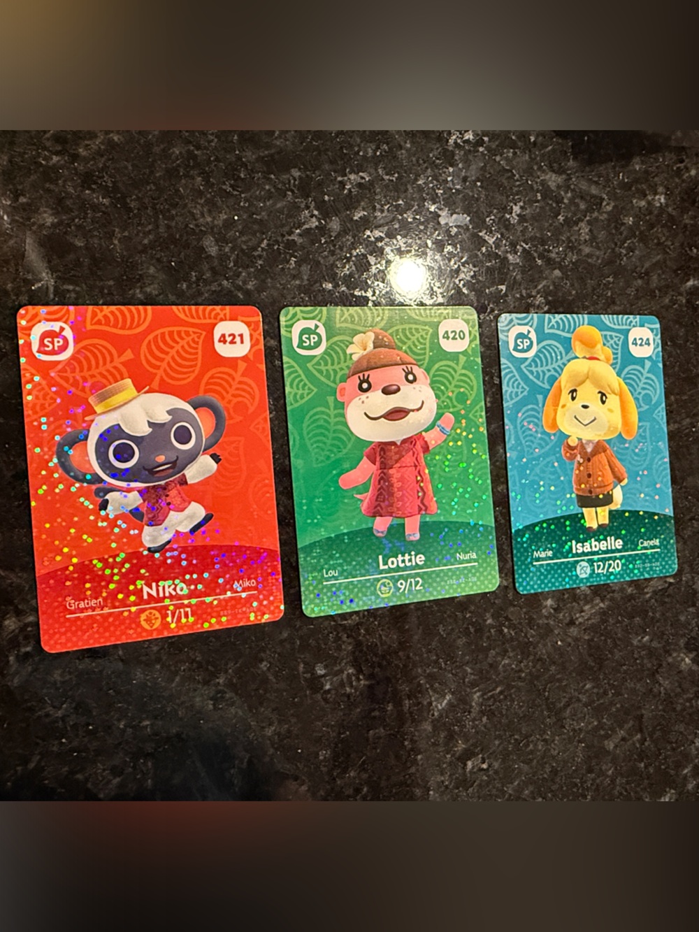 Animal Crossing Holographic Character Cards - Niko, Lottie, Isabelle